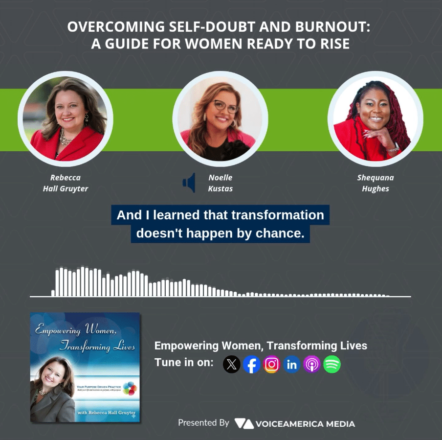 Noelle Kustas and Shequana Hughes - Audiogram Feature Image Overcoming Self-Doubt<br />
and Burnout:<br />
A Guide for Women Ready to Rise